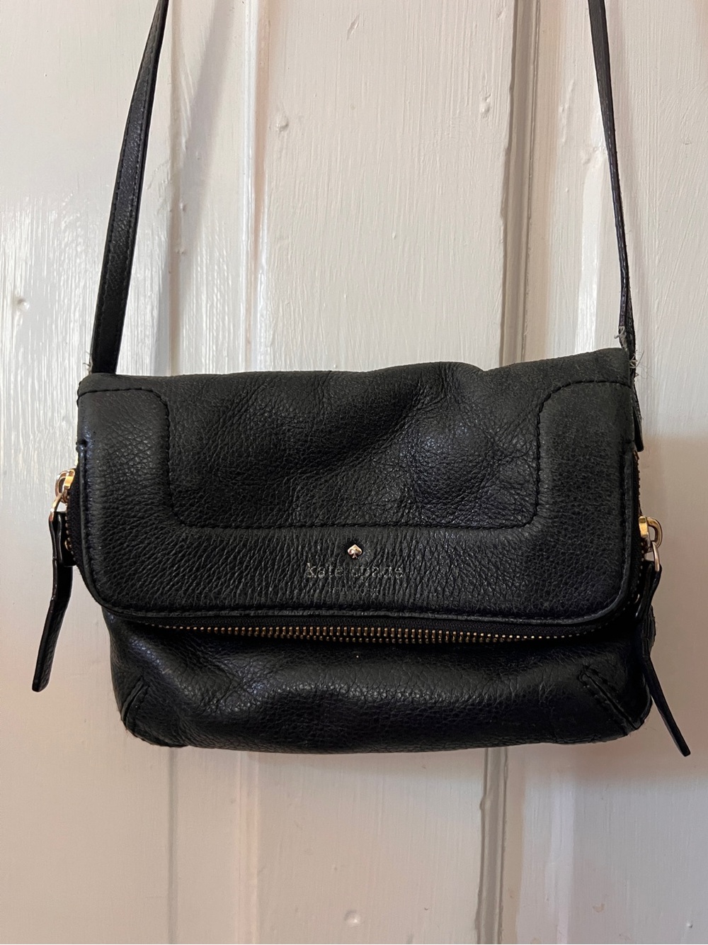 kate spade Black Pebbled Leather Crossbody with Gold Hardware